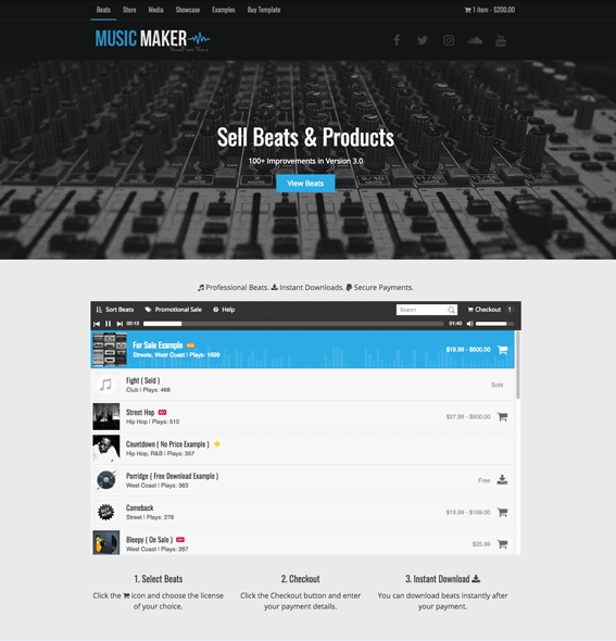 Top 5 Beat Selling WordPress Templates/Themes 7 Music Maker Beat Store Features 1